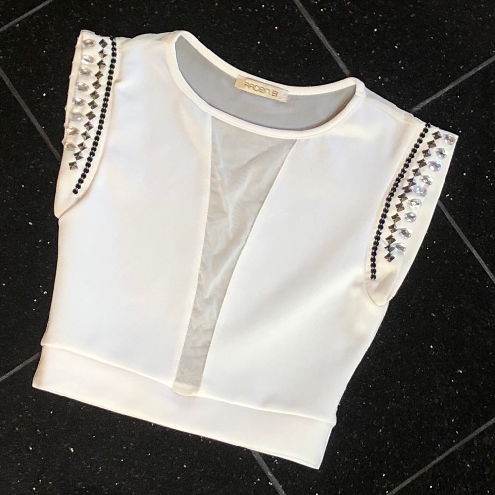 White Studded Crop Top